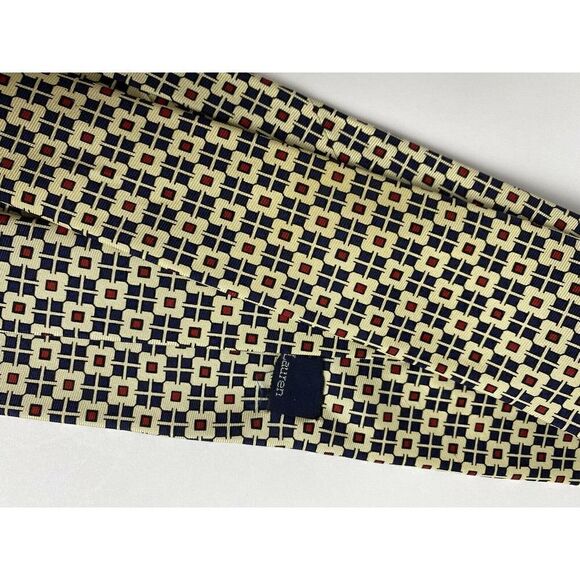 Polo Ralph Lauren Tie Yellow Blue Check Boxes Geometric 100% Silk Logo Classic - Picture 9 of 10